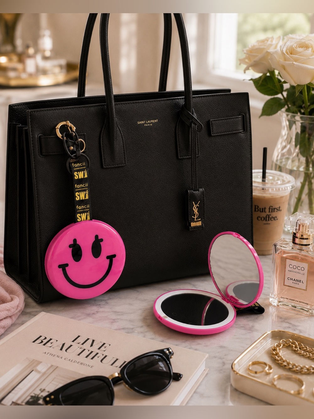 Fancii x S.W. Smiley Rechargeable LED Bag Charm Compact Mirror| NEW & SEALED